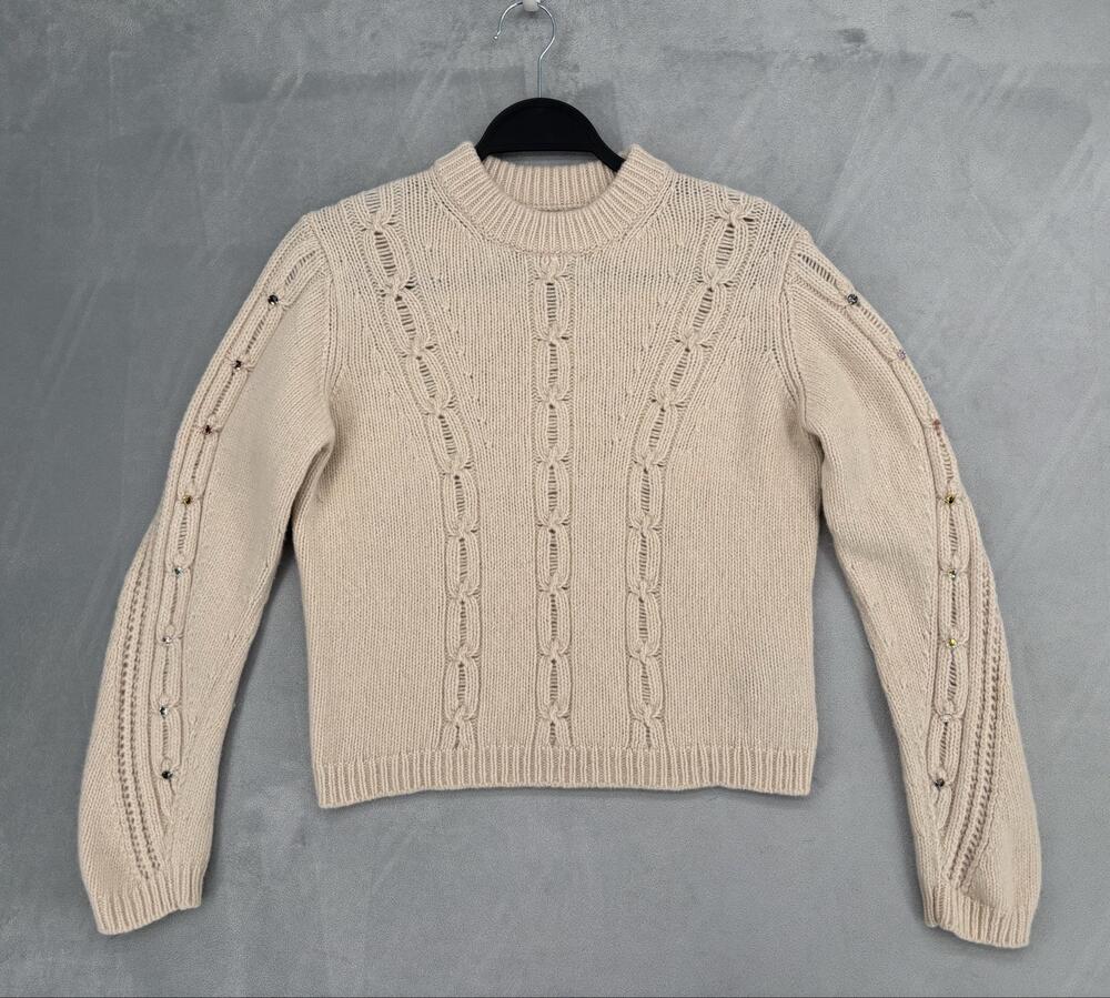 Zadig & Voltaire Sweater Womens M Beige 100% Merino Wool Morley We Cable